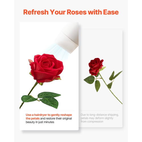 VEVOR 500 pcs Artificial Flowers, Real Looking Red Foam Fake Roses Bulk, Faux Red Bridal Shower with Stems for DIY Wedding Bouquets, Home