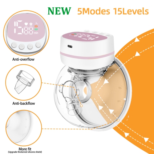 Wearable Breast Pump, Hands-Free Breastpump for Breastfeeding, Wireless Pump with 5 Mode & 15 Levels Electric Breast Pumps