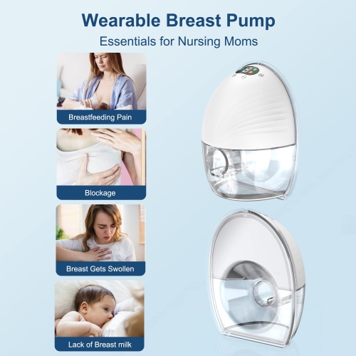 2PCS Wearable Breast Pump with 24mm Flanges, Low-Noise and Painless Hands Free Electric Breast Pump