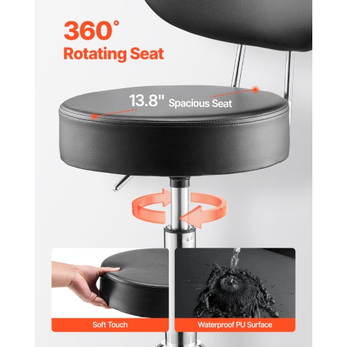 VEVOR 300lbs Load Shop Stool with Backrest, Pneumatic Garage Seat with Wheels, Adjustable Roller Creeper Seat, 360° Padded Workshop Stool, for