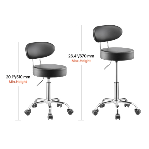 VEVOR 300lbs Load Shop Stool with Backrest, Pneumatic Garage Seat with Wheels, Adjustable Roller Creeper Seat, 360° Padded Workshop Stool, for