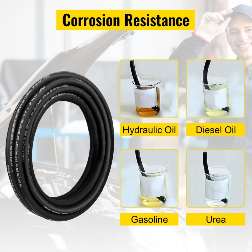 VEVOR 3/4 inch x 50 ft Hydraulic Hose, Coiled Hydraulic Hose 3120 PSI, Rubber Hose with 2 High-Tensile Steel Wire Braid, Bulk Hydraulic Hose
