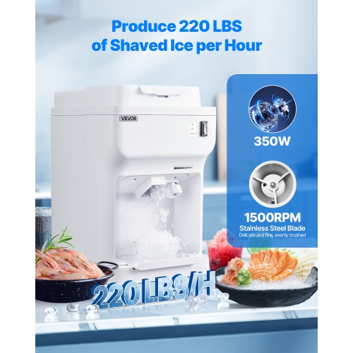 VEVOR 350W Commercial Ice Shaver Crusher, 220lbs Per Hour Electric Snow Cone Maker with 4L Ice Cube Box,1500RPM Tabletop Shaved Ice Machine for