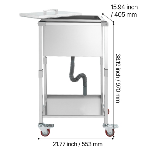 VEVOR 22"L x 16"W x 38"H Rolling Ice Chest Cooler Cart, Stainless Steel Cooling Bin on Wheels, 32.8 Quart Outdoor Stand Up Cooler Trolley with Shelf,