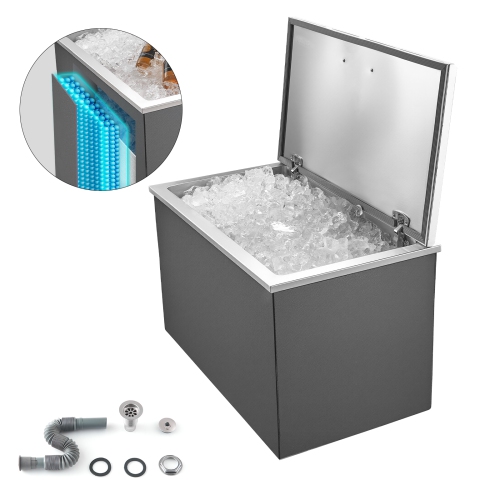 VEVOR 28"L x 16"W x 17"H Drop in Ice Chest, Stainless Steel Drop in Cooler, 87.6 Quart Commercial Ice Bin with Flip Lid for Outdoor Kitchen Patio
