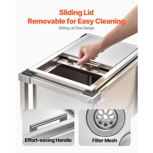 VEVOR 20"L x 14"W x 38"H Rolling Ice Chest Cooler Cart, Stainless Steel Cooling Bin on Wheels, 29.6 Quart Outdoor Stand Up Cooler Trolley with Shelf,