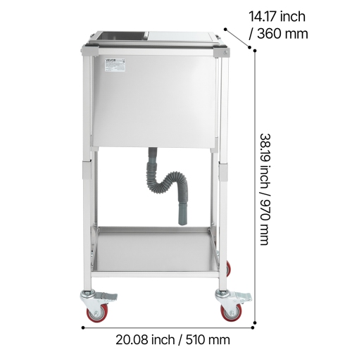 VEVOR 20"L x 14"W x 38"H Rolling Ice Chest Cooler Cart, Stainless Steel Cooling Bin on Wheels, 29.6 Quart Outdoor Stand Up Cooler Trolley with Shelf,