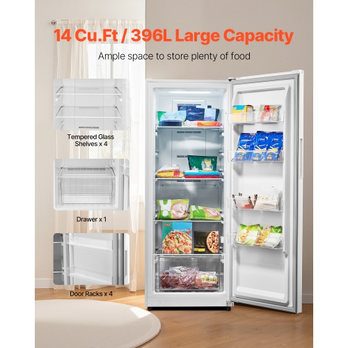 VEVOR 14 Cu.Ft Convertible Freezer/Refrigerator, Frost Free Upright Freezer with Temp Control Panel, Door Open too Long Alarm, Adjustable Shelves and