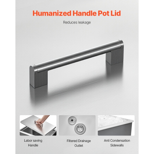 VEVOR 22"L x 17"W x 12"H Drop in Ice Chest, Stainless Steel Drop in Cooler, 45.3 Quart Commercial Ice Bin with Pot Lid for Outdoor Kitchen Patio Bar,