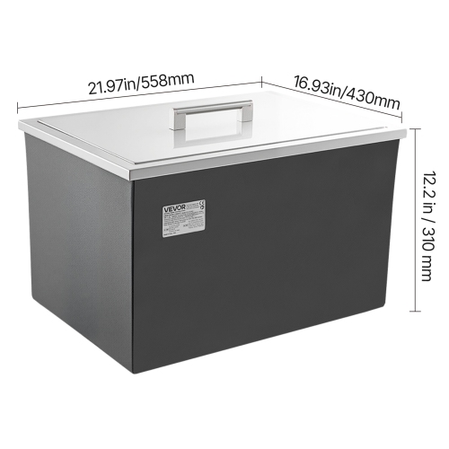VEVOR 22"L x 17"W x 12"H Drop in Ice Chest, Stainless Steel Drop in Cooler, 45.3 Quart Commercial Ice Bin with Pot Lid for Outdoor Kitchen Patio Bar,