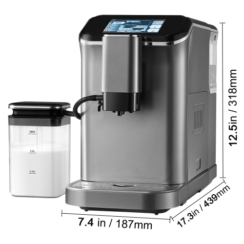 VEVOR 20-Bar Fully Automatic Espresso Machine - with Automatic Frother, Super-Automatic Machine with TFT Touch Screen, Grinder, 15 Grinding Levels,