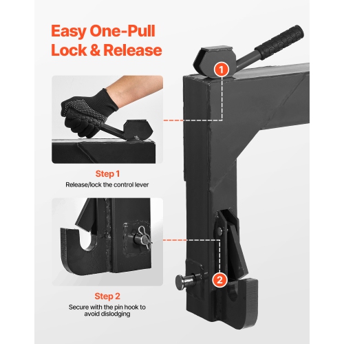 VEVOR 3-Point Quick Hitch with 2 in Receiver, 3000Lbs Lift Capacity, 3-Pt Hitch with 5 Level Adjustable Bolt, Fits Category 1 & 2 Tractor, Heavy Duty