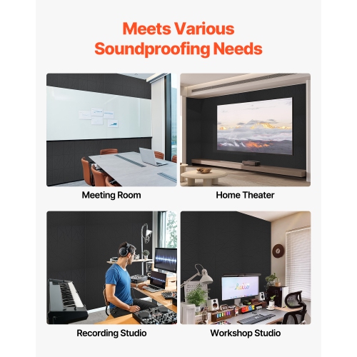 VEVOR 18 Pack Acoustic Panels with Self Adhesive, 11.8x11.8x0.4 in Sound Proof Foam Panels, Polyester Fiber Soundproof Panels High Density, for