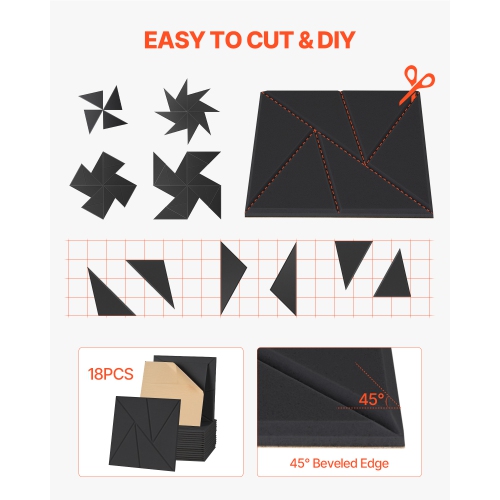 VEVOR 18 Pack Acoustic Panels with Self Adhesive, 11.8x11.8x0.4 in Sound Proof Foam Panels, Polyester Fiber Soundproof Panels High Density, for