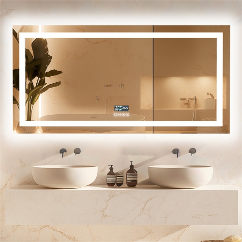 LUVODI 48''x24'' LED Bathroom Mirror with Lights, Built-in Bluetooth Speaker, Anti-Fog Dimmable 3 Lights Setting Backlit + Front Lit, Lighted Vanity