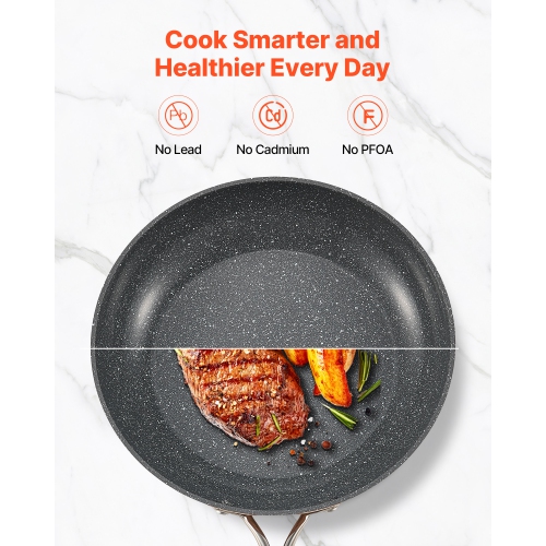 VEVOR 3-Piece Frying Pan Skillet(8/10/12in), Aluminum Fry Pans, Nonsitck Ceramic Heavy-Duty Skillets with Heat-Resistant Handle, Cookware, for Oven,