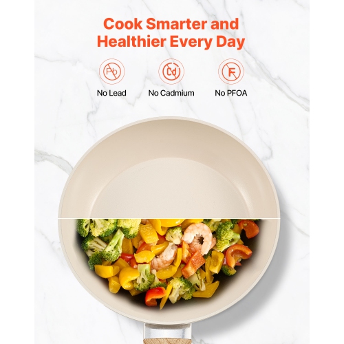 VEVOR 3-Piece Frying Pan Skillet(8/9.5/11in), Aluminum Pans, Nonsitck Ceramic Heavy-Duty Skillets with Heat-Resistant Handle, Kitchen Cookware for