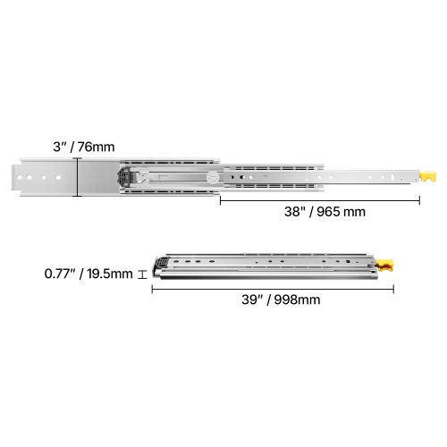 VEVOR 1 Pair Full Extension Drawer Slides 18 20 22 28 30 32 36 38 40 44 48 52 56 60 in, 500lbs Capacity Locking Drawer Slides, Ball Bearing with Lock