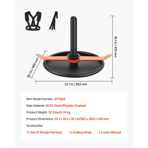 VEVOR Weight Sled, Steel Power Sled, Fitness Strength Training Sleds for Athletic Exercise Speed Improvement, with Harness, Compatible with 2 in