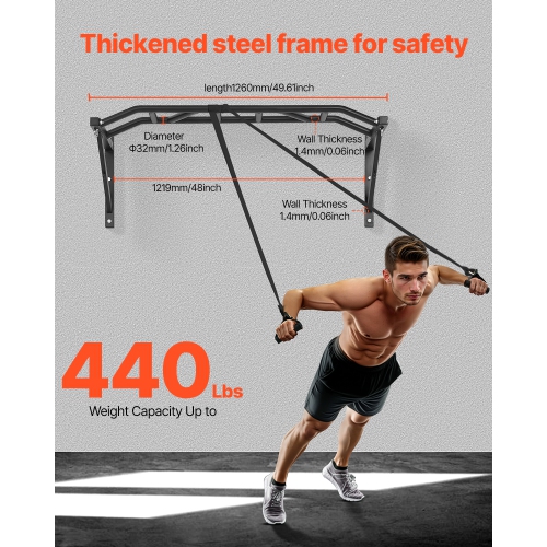 VEVOR 50 in Width Pull Up Bar, Multi-Grip Wall Mounted Pull Ups, Multifunctional Chin Up Training Station, Steel Upper Body Workout Bars with