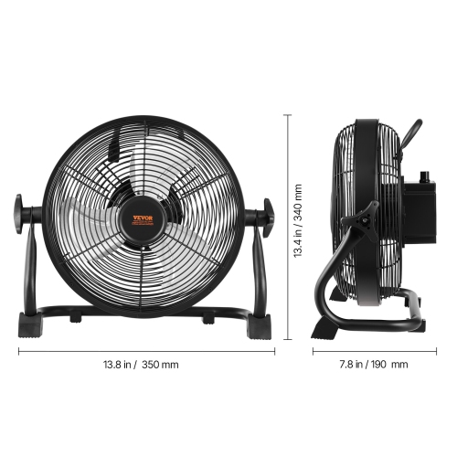 VEVOR 10 inch Rechargeable Battery Operated Camping Floor, High Velocity Portable Outdoor Fan with Metal Frame, Copper Brushless Motor, 360-degree