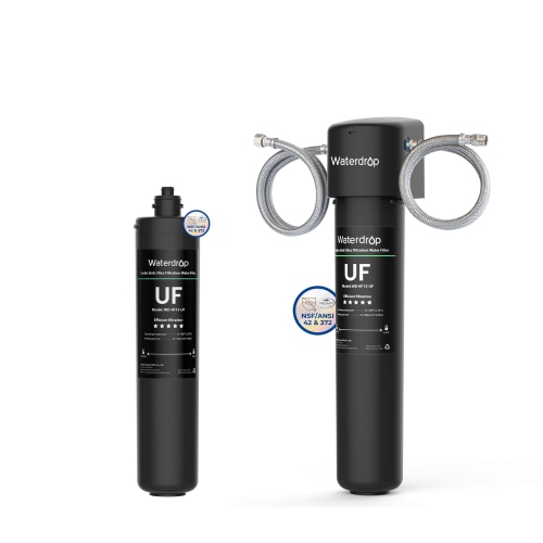 Filtre à eau pour dessous d'évier Ultra Filtration 15-UF d'Waterdrop comprend un RF10-UF supplémentaire