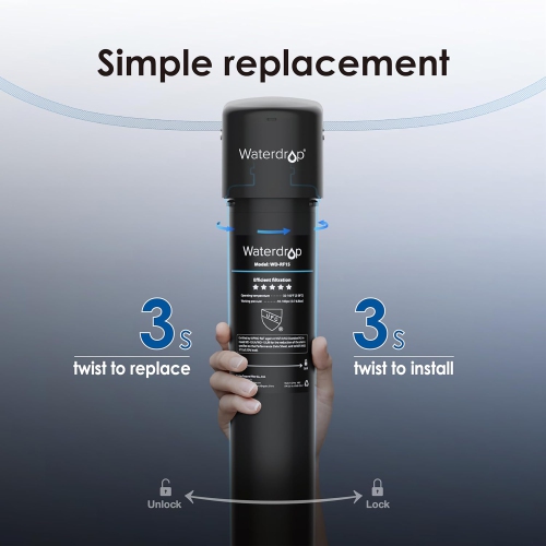 Cartouche de filtre de rechange RF15 de Waterdrop pour filtre à eau de dessous d'évier 15RD/15UB/15BLK