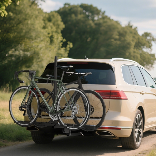 HOMCOM Hitch Mount Bike Rack for Car, 200 lbs 2 Bike Rack with Platform Style, Hitch Tightener, Foldable Design, Safety Strap for Trucks SUVs