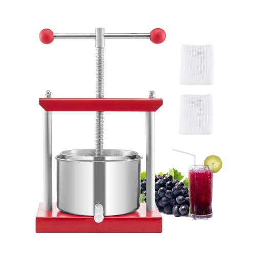 VEVOR 0.8 Gal/ 3 L Fruit Wine Press, 2 Stainless Steel Barrels, Manual Juice Maker, Cider Apple Grape Tincture Honey Olive Oil Making Press with