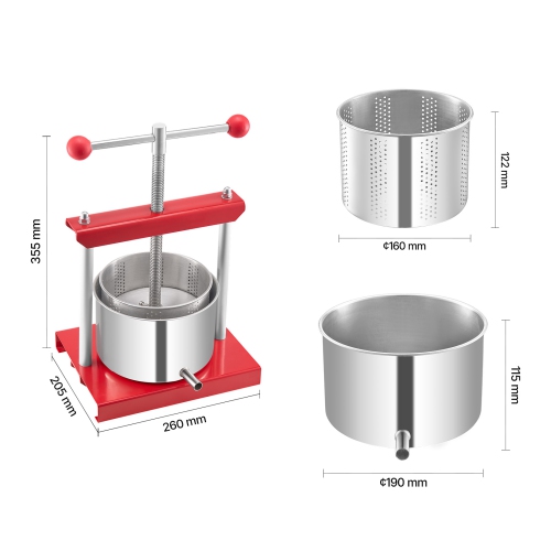 VEVOR 0.8 Gal/ 3 L Fruit Wine Press, 2 Stainless Steel Barrels, Manual Juice Maker, Cider Apple Grape Tincture Honey Olive Oil Making Press with