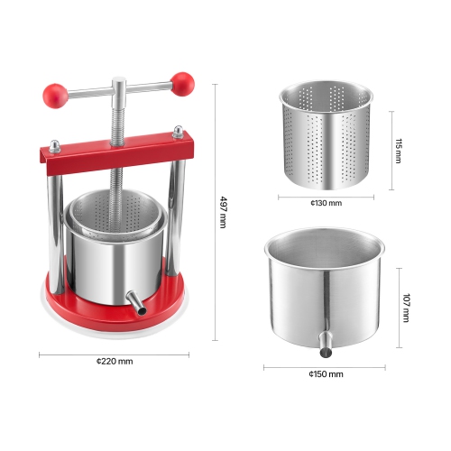 VEVOR 0.44Gal/1.65L Fruit Wine Press, 2 Stainless Steel Barrels, Manual Juice Maker, Cider Apple Grape Tincture Honey Olive Oil Making Press with
