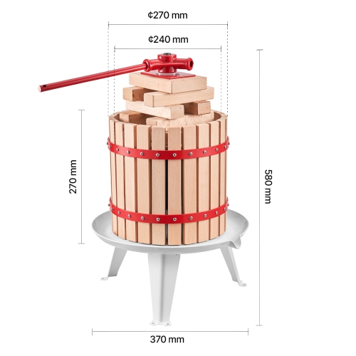 VEVOR 3.2 Gal/ 12 L Fruit Wine Press, Solid Wood Basket with 8 Blocks, Heavy Duty Manual Juice Maker, Cider Apple Grape Honey Olive Oil Making Press