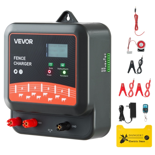 VEVOR  2J/3J/5J Multi-Powered Electric Fence Charger, Electric Fence Energizer \w Real-Time Led Display, 6.2 Miles Range, Ac Dc Powerful Fences