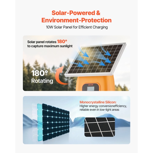 VEVOR 1J 8 kV Solar Fence Charger, Solar Powered Fence Charger, 1.86 Miles Range, Electric Fence Energizer Kit, Keep Out Predators, 3 Days Runtime,