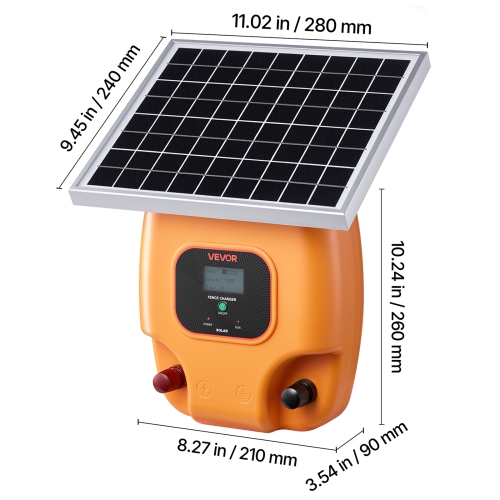 VEVOR 1J 8 kV Solar Fence Charger, Solar Powered Fence Charger, 1.86 Miles Range, Electric Fence Energizer Kit, Keep Out Predators, 3 Days Runtime,