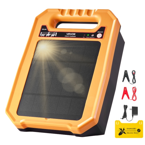 VEVOR 0.3J 8 kV Solar Fence Charger, Solar Powered Fence Charger, 1.86 Miles Range, Weather-Resistant Electric Fence Energizer Kit, 7 Days Runtime,