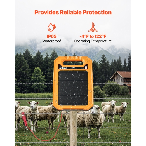 VEVOR 0.3J 8 kV Solar Fence Charger, Solar Powered Fence Charger, 1.86 Miles Range, Weather-Resistant Electric Fence Energizer Kit, 7 Days Runtime,