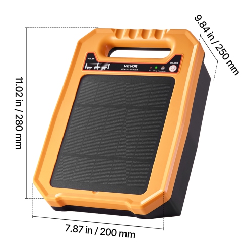 VEVOR 0.3J 8 kV Solar Fence Charger, Solar Powered Fence Charger, 1.86 Miles Range, Weather-Resistant Electric Fence Energizer Kit, 7 Days Runtime,