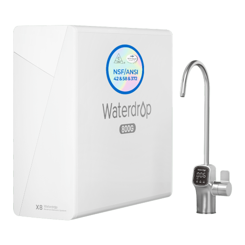 WATERDROP  X8-Basic Reverse Osmosis System, Nsf/ansi 42&58&372 Certified, 800 Gpd Tankless Ro Water Filter, 2:1 Pure to Drain, Reduce Pfas, Bpa Free