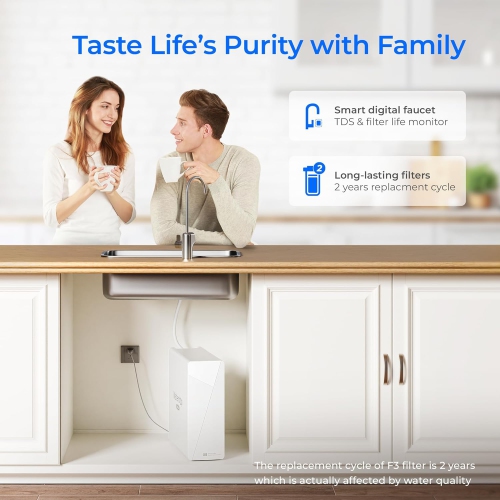 Système d'osmose inverse Waterdrop X8-Basic, certifié NSF/ANSI 42&58&372, filtre à eau instantané pour osmose inverse GPD 800, 2:1 pure pour