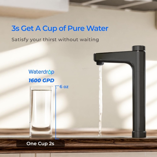 Système d'osmose inverse sans prise d'eau Waterdrop X16-Alkaline, certifié NSF/ANSI 42&58&372, système de filtration par osmose inverse 1600 GPD,