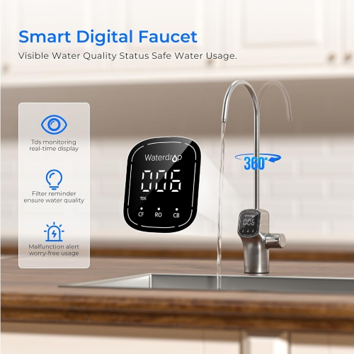Waterdrop G3P800 Reverse Osmosis System, 800 GPD Fast Flow, NSF/ANSI 42 & 53 & 58 & 372 Certified, 3:1 Pure to Drain, LED Purifier, Smart Faucet