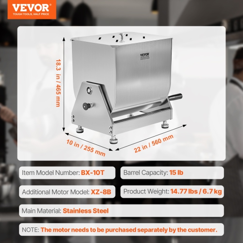 VEVOR 15L Manual Meat Mixer, Tilt Tank Meat Processing Equipment(Mixing Max 15LBS for Meat), Stainless Steel Meat Mixer, Sausage Mixer Machine with