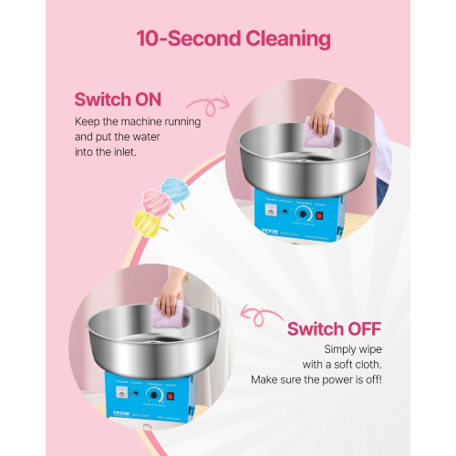 VEVOR 1000W Electric Cotton Candy Machine, Commercial Candy Floss Maker with 20.5 in Stainless Steel Bowl, Sugar Scoop, and Drawer, Easy Home Use,