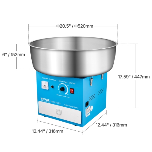 VEVOR 1000W Electric Cotton Candy Machine, Commercial Candy Floss Maker with 20.5 in Stainless Steel Bowl, Sugar Scoop, and Drawer, Easy Home Use,