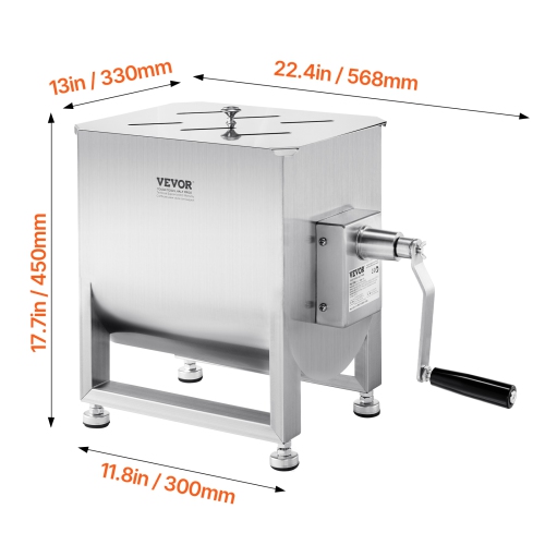 VEVOR 30L Manual Meat Mixer, Fixed Tank Meat Processing Equipment(Mixing Max 30LBS for Meat), Stainless Steel Meat Mixer, Sausage Mixer Machine with
