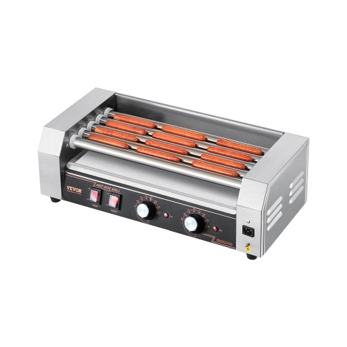 VEVOR 750W Hot Dog Roller, 12 Hot Dog 5 Rollers, Stainless Steel Sausage Grill Cooker, Hot Dog Machine with Dual Temp Control, Removable Oil Drip