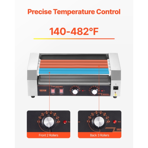 VEVOR 750W Hot Dog Roller, 12 Hot Dog 5 Rollers, Stainless Steel Sausage Grill Cooker, Hot Dog Machine with Dual Temp Control, Removable Oil Drip