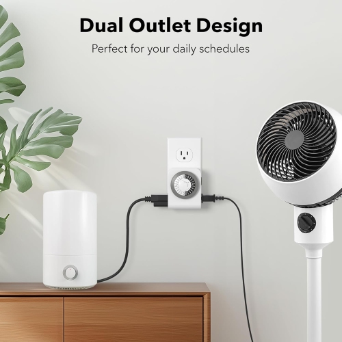 BN-LINK Indoor Dual Outlet Timers, Heavy-Duty Mechanical, 24-Hour, 3-Prong Design with 30-Minute Intervals for Lamps, Indoor Lighting, and Christmas