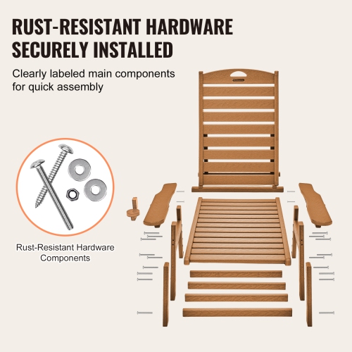 VEVOR 400 lbs Weight Capacity Chaise Lounge Chair, 6 Positions Adjustable Patio Lounge Chair, Outdoor HDPE Lounge Chair with Backrest & Cup Holder,